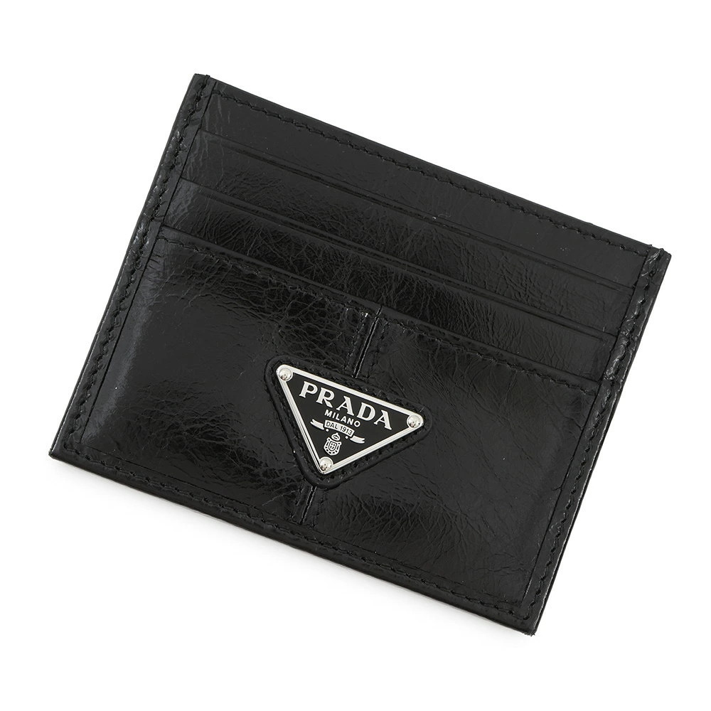 Prada Card Case Wallet Soft Looks Leather Wallet Black